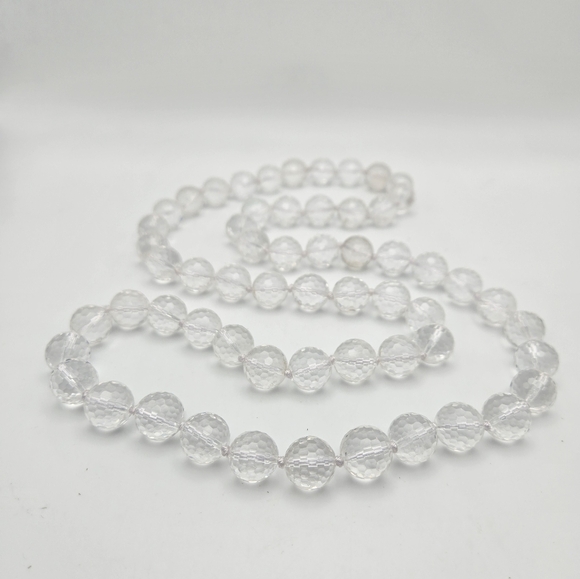 Clear Rock Crystal Necklace 36" Beaded Faceted Vintage Vtg Long Hand Knotted - Picture 3 of 6